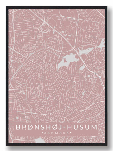Brønshøj Husum byplakat i stilrent design. Denne Brønshøj Husum byplakat er med gul baggrund og viser Brønshøj Husum fra sin smukkeste side