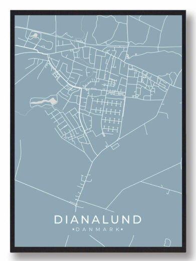 Dianalund byplakat i stilrent design. Denne Dianalund byplakat er med lyseblå baggrund og viser Dianalund fra sin smukkeste side
