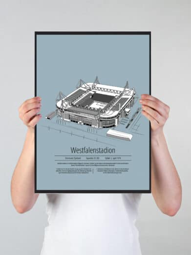 Fodbold plakat med Dortmund. Denne fodbold plakat med Dortmund er i flot stilren lyseblå baggrund