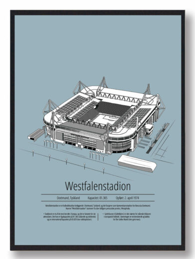 Fodbold plakat med Dortmund. Denne fodbold plakat med Dortmund er i flot stilren lyseblå baggrund