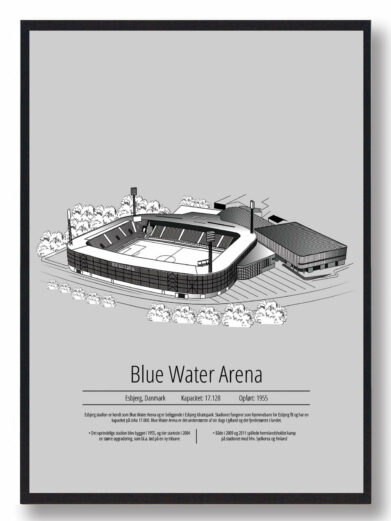 Fodbold plakat med Esbjerg stadion. Denne fodbold plakat med Esbjerg er i flot stilren grå baggrund