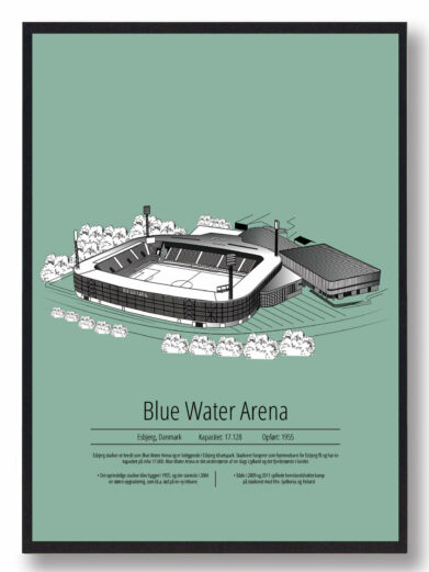 Fodbold plakat med Esbjerg stadion. Denne fodbold plakat med Esbjerg er i flot stilren grøn baggrund