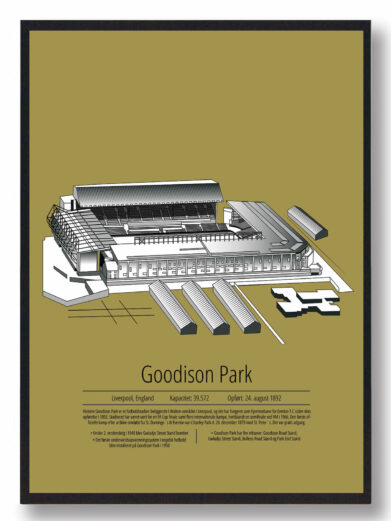 Fodbold plakat med Everton stadion. Denne fodbold plakat med Everton er i flot stilren gul baggrund