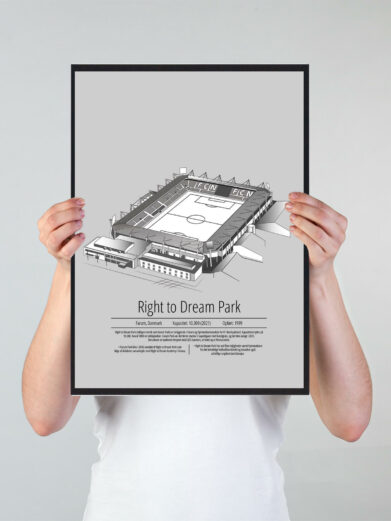 Fodbold plakat med Nordsjælland stadion. Denne fodbold plakat med Nordsjælland er i flot stilren grå baggrund