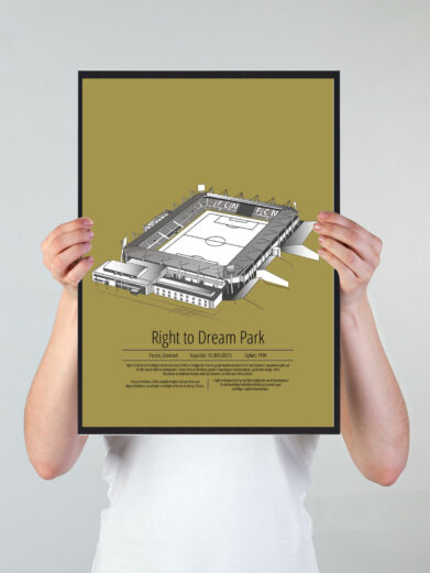 Fodbold plakat med Nordsjælland stadion. Denne fodbold plakat med Nordsjælland er i flot stilren gul baggrund