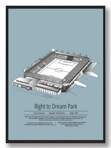 Fodbold plakat med Nordsjælland stadion. Denne fodbold plakat med Nordsjælland er i flot stilren lyseblå baggrund
