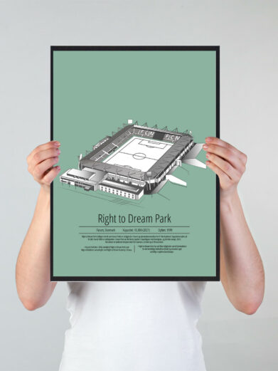 Fodbold plakat med Nordsjælland stadion. Denne fodbold plakat med Nordsjælland er i flot stilren grøn baggrund