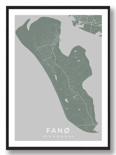 Fanø plakat i stilrent design. Denne Fanø byplakat er med grøn baggrund og viser Fanø fra sin smukkeste side