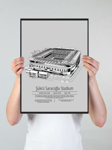 Fodbold plakat med Fenerbahçe stadion. Denne fodbold plakat med Fenerbahçe er i flot stilren grå baggrund