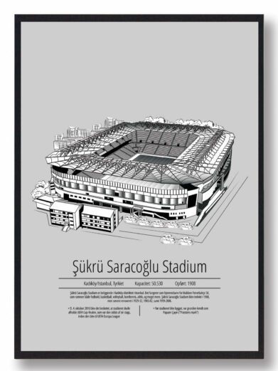 Fodbold plakat med Fenerbahçe stadion. Denne fodbold plakat med Fenerbahçe er i flot stilren grå baggrund