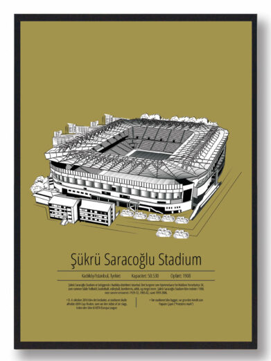 Fodbold plakat med Fenerbahçe stadion. Denne fodbold plakat med Fenerbahçe er i flot stilren gul baggrund