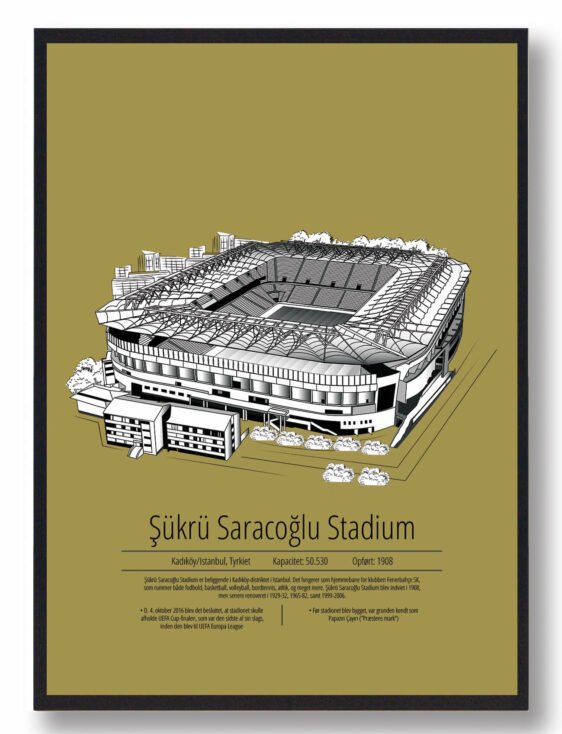 Fodbold plakat med Fenerbahçe stadion. Denne fodbold plakat med Fenerbahçe er i flot stilren gul baggrund
