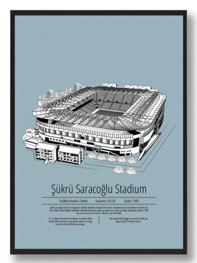 Fodbold plakat med Fenerbahçe stadion. Denne fodbold plakat med Fenerbahçe er i flot stilren lyseblå baggrund