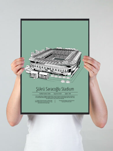 Fodbold plakat med Fenerbahçe stadion. Denne fodbold plakat med Fenerbahçe er i flot stilren grøn baggrundv