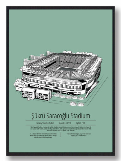 Fodbold plakat med Fenerbahçe stadion. Denne fodbold plakat med Fenerbahçe er i flot stilren grøn baggrund