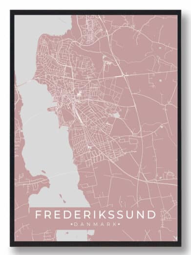 Frederikssund byplakat i stilrent design. Denne Frederikssund byplakat er med rosa baggrund og viser Frederikssund fra sin smukkeste side