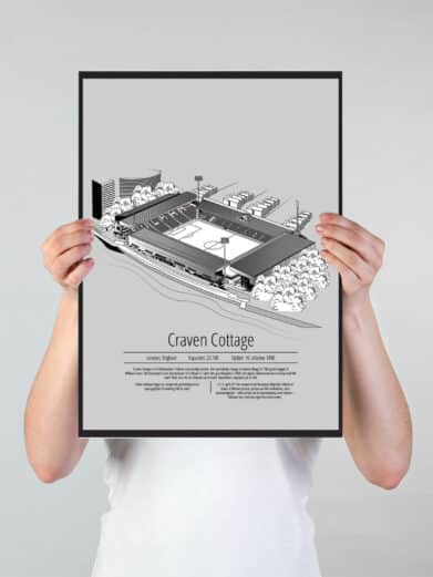 Fodbold plakat med Fulham stadion. Denne fodbold plakat med Fulham er i flot stilren grå baggrund