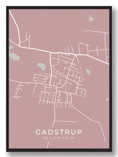 Gadstrup byplakat i rosa. Minimalistisk design med hvide veje. Perfekt til væggen. Nu på tilbud!