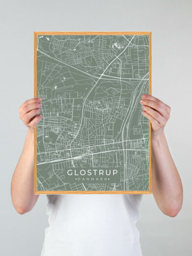 Glostrup by plakat med grøn baggrund. Denne Glostrup plakat med området som motiv viser Glostrup fra sin smukkeste side