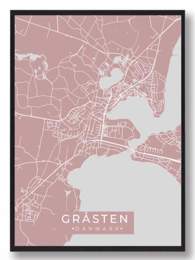 Gråsten byplakat i stilrent design. Denne Gråsten byplakat er med rosa baggrund og viser Gråsten fra sin smukkeste side