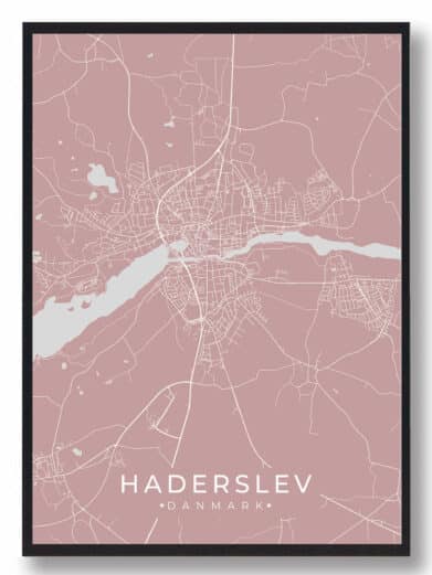 Haderslev byplakat i stilrent design. Denne Haderslev byplakat er med rosa baggrund og viser Haderslev fra sin smukkeste side