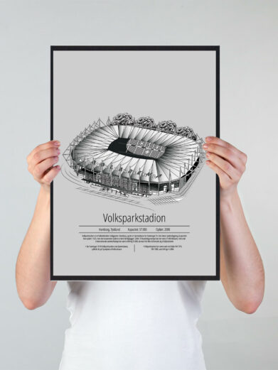 Fodbold plakat med Hamburger stadion. Denne fodbold plakat med Hamburger er i flot stilren grå baggrund