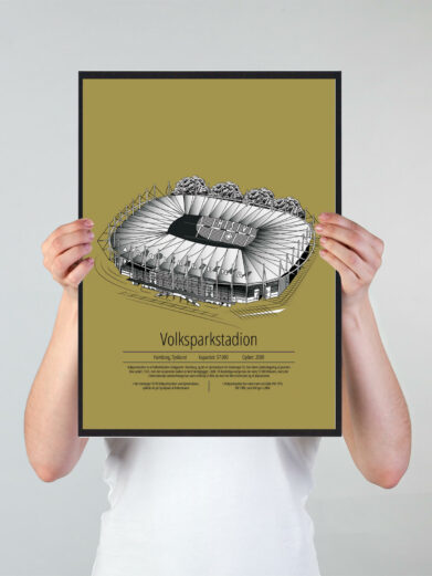 Fodbold plakat med Hamburger stadion. Denne fodbold plakat med Hamburger er i flot stilren gul baggrund