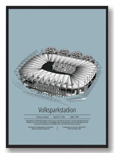Fodbold plakat med Hamburger stadion. Denne fodbold plakat med Hamburger er i flot stilren lyseblå baggrund