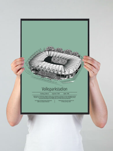 Fodbold plakat med Hamburger stadion. Denne fodbold plakat med Hamburger er i flot stilren grøn baggrund