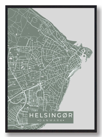 Helsingør by plakat med grøn baggrund. Denne Helsingør plakat med området som motiv viser Helsingør fra sin smukkeste side