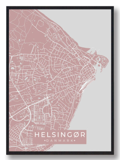 Helsingør byplakat i stilrent design. Denne Hadsten byplakat er med rosa baggrund og viser Hadsten fra sin smukkeste side