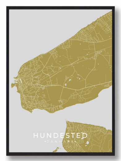 Hundested byplakat i stilrent design. Denne Horsens byplakat er med gul baggrund og viser Horsens fra sin smukkeste side
