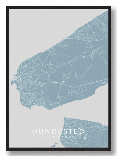 Hundested byplakat i stilrent design. Denne Horsens byplakat er med lyseblå baggrund og viser Horsens fra sin smukkeste side