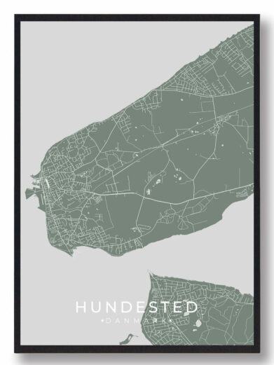 Hundested byplakat i stilrent design. Denne Horsens byplakat er med grøn baggrund og viser Horsens fra sin smukkeste side