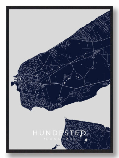 Hundested byplakat i stilrent design. Denne Horsens byplakat er med mørkeblå baggrund og viser Horsens fra sin smukkeste side