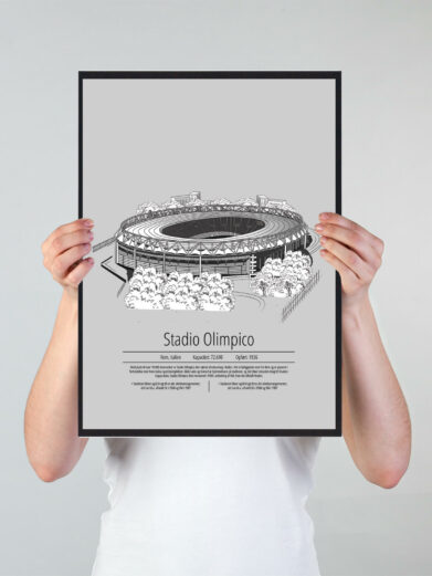 Fodbold plakat med Roma stadion. Denne fodbold plakat med Roma er i flot stilren grå baggrund