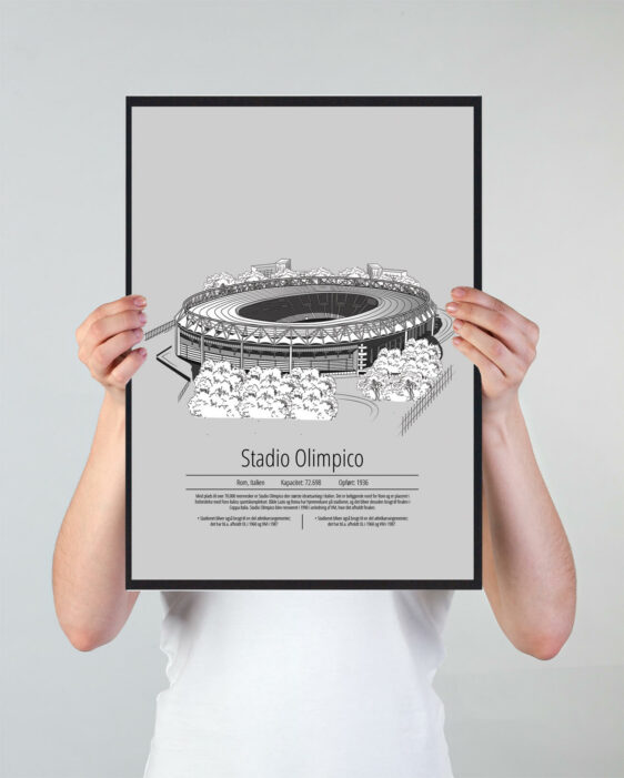 Fodbold plakat med Roma stadion. Denne fodbold plakat med Roma er i flot stilren grå baggrund