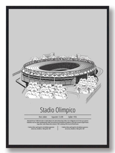 Fodbold plakat med Roma stadion. Denne fodbold plakat med Roma er i flot stilren grå baggrund