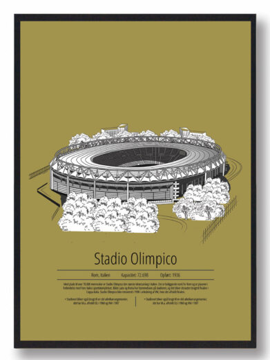 Fodbold plakat med Roma stadion. Denne fodbold plakat med Roma er i flot stilren gul baggrund