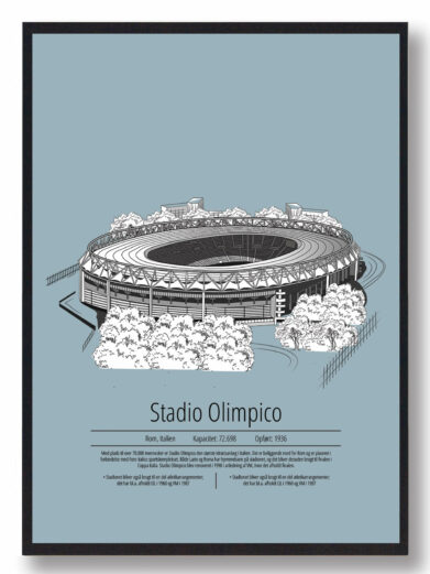 Fodbold plakat med Roma stadion. Denne fodbold plakat med Roma er i flot stilren lyseblå baggrund