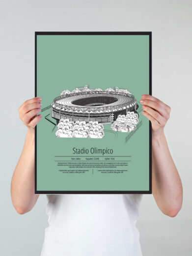 Fodbold plakat med Roma stadion. Denne fodbold plakat med Roma er i flot stilren grøn baggrund