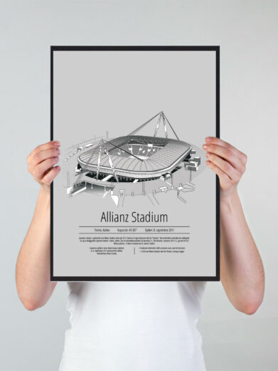 Fodbold plakat med Juventus stadion. Denne fodbold plakat med Juventus er i flot stilren grå baggrund