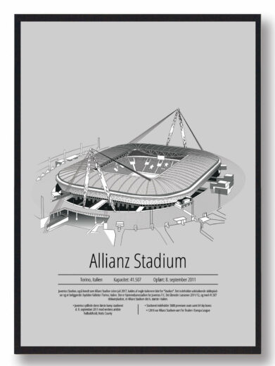 Fodbold plakat med Juventus stadion. Denne fodbold plakat med Juventus er i flot stilren grå baggrund