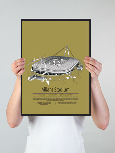 Fodbold plakat med Juventus stadion. Denne fodbold plakat med Juventus er i flot stilren gul baggrund