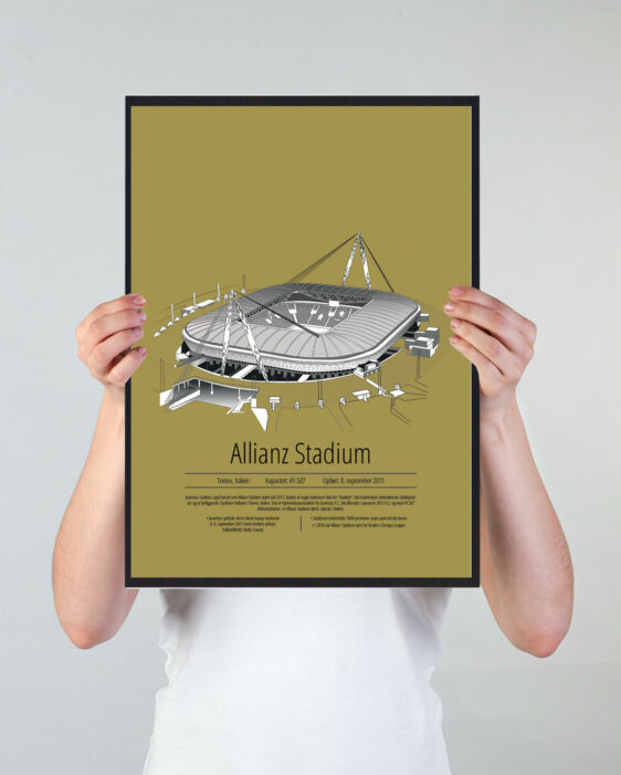Fodbold plakat med Juventus stadion. Denne fodbold plakat med Juventus er i flot stilren gul baggrund