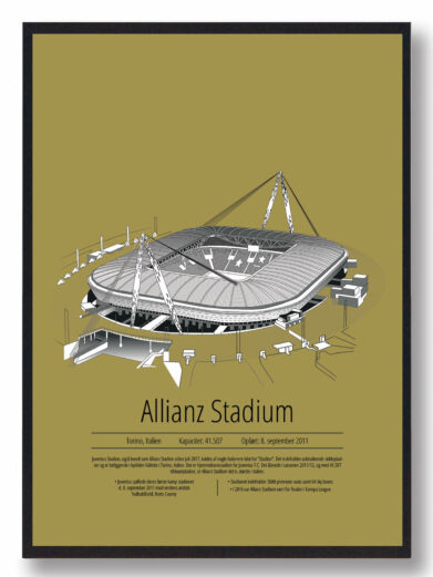 Fodbold plakat med Juventus stadion. Denne fodbold plakat med Juventus er i flot stilren gul baggrund
