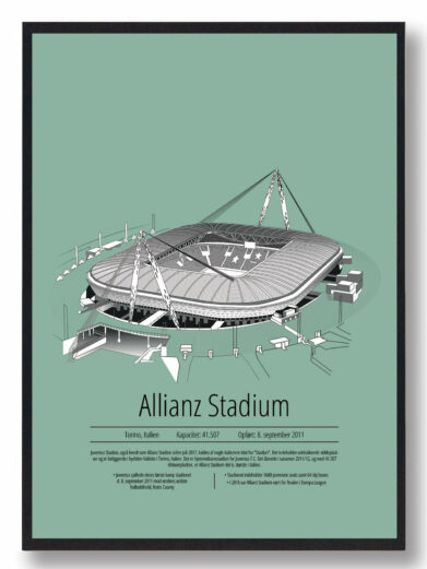 Fodbold plakat med Juventus stadion. Denne fodbold plakat med Juventus er i flot stilren grøn baggrund