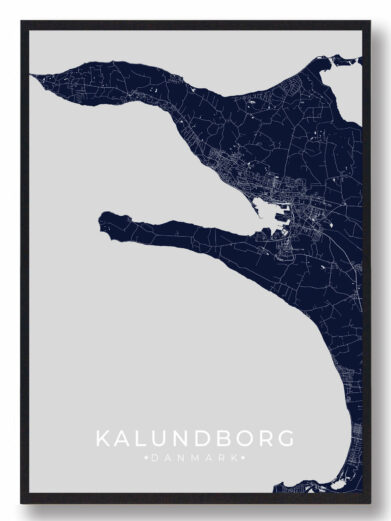 Mørkeblå Kalundborg plakat. Minimalistisk bykort design med mørkeblå detaljer. Perfekt til stuen eller kontoret. Høj kvalitet og flot design.