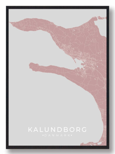 Kalundborg plakat i rosa. Bykort over Sjælland, Danmark. Moderne design til din væg. Perfekt som gaveidé. Findes nu på tilbud!