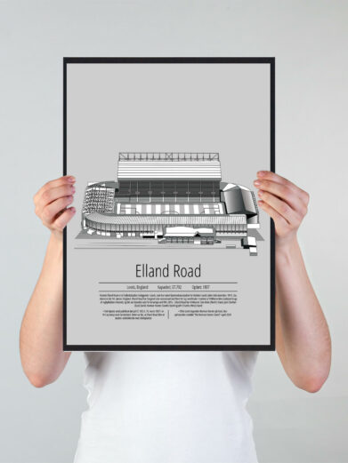 Fodbold plakat med Leeds United stadion. Denne fodbold plakat med Leeds United er i flot stilren grå baggrund